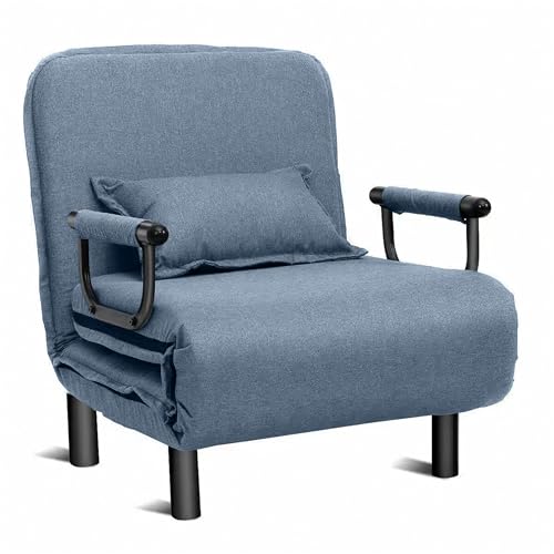 HOCC Convertible Sleeper Chair Bed 4-in-1 Folding Sofa Bed with 6-Position Adjustable Backrest Armrests and Pillow Removable Lounge Sofa Lounger Suitable for Indoor and Outdoor use. (LAKE BLUE)