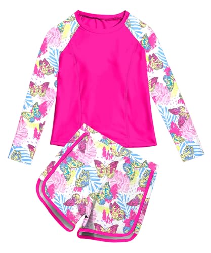 Image of Vogseek Girls Rash Guard Swimsuits 2 Piece Bathing Suit UPF 50+ Summer Swimwear Size 7-12T