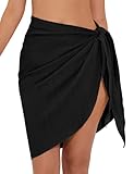 QOMEWA Women's Black Sarongs Beach Wraps Bikini Cover Up Skirt Swim Bathing Suit Skirt Cover ups Swimsuit Wraps for Swimwear