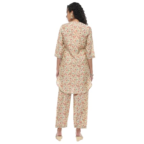 Image of Rangriti Ecru Viscose Blend Floral Printed Straight Co-ord Set For Women