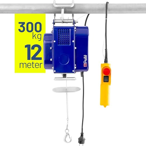 Pallit Seilwinde Elektrisch 230v 150/300 kg Tragkraft 12m Hubhöhe Stahlseil inkl. Kabelfernbedienung 1,5 m Kabellänge MOBILE Seilzug elektrisch Seilhebezug Hebezug