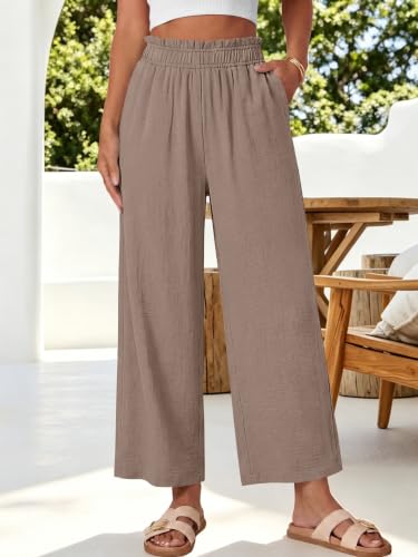 Image of ANRABESS Womens Wide Leg Cropped Palazzo Pants | Lightweight Breathable Elastic High Waisted Pants, Beach Vacation Flowy, Lounge & Casual Summer Trousers with Pockets