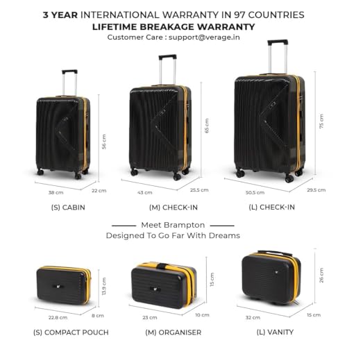 Image of ACEPACK - Brampton - Family Set of 9 Pcs - Set of 3 Suitcase (S+M+L) + 3 Pcs Vanity Cases (8 inch+10 inch+13 inch) + 3 Waterproof Organisers, PC Hard Shell with 360 Spinner Wheel, Number Lock, 3 Years Warranty