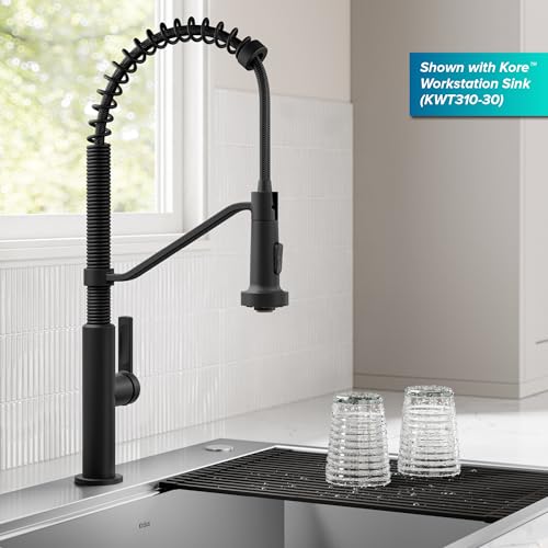 Image of KRAUS Oletto Commercial Style 2-Function Single Handle Pull Down Kitchen Faucet in Matte Black, KPF-2643MB