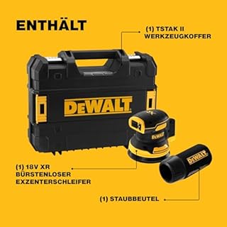 DEWALT 18V XR Akku-Exzenterschleifer mit Bürstenlosem Motor, 125mm Schleifteller, Drehzahlregler, Ergonomisch, Klettsystem, Geringe Vibration, Staubschutz, Solo-Gerät – DCW210NT-XJ
