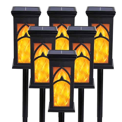 Jnaurb Solar Lights Outdoor 6 Pack Solar Torch Light with Flickering Flame Waterproof Garden Lights Outdoor Landscape Lighting Flame Torches for Outside Patio Pathway Walkway Yard Lawn Decorations