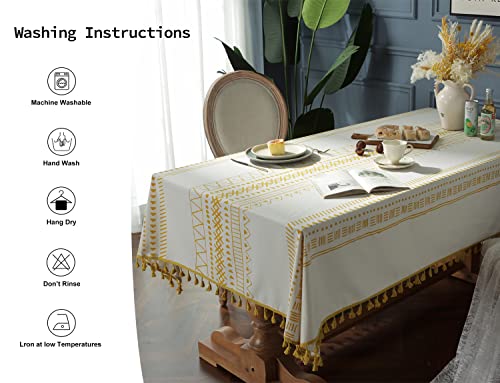Colorigan Cotton Linen Rectangle Tablecloth Boho Tassel Design Table Cloth Farmhouse Decor Oblong Tablecloth Wrinkle Free Indoor Outdoor Table Cover For Party, Picnic, Kitchen And Dining Room,55”X86” #TOP4