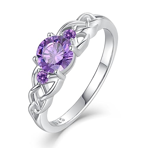 STARCHENIE Celtic Knot Ring for Women 925 Sterling Silver Created Amethyst Promise Ring Size 7