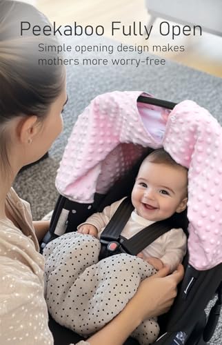 Image of Car Seat Cover Baby Winter, Minky Infant Car Seat Cover, Cozy & Warm Carseat Canopy for Boys and Girls, Multi-use Baby Carrier, Stroller, Nursing Cover, Minky Blanket