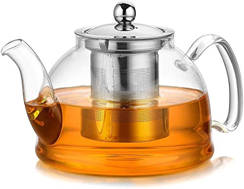 Artcome 1050 ml Glass Teapot with Stainless Steel Infuser & Lid, Stovetop Safe