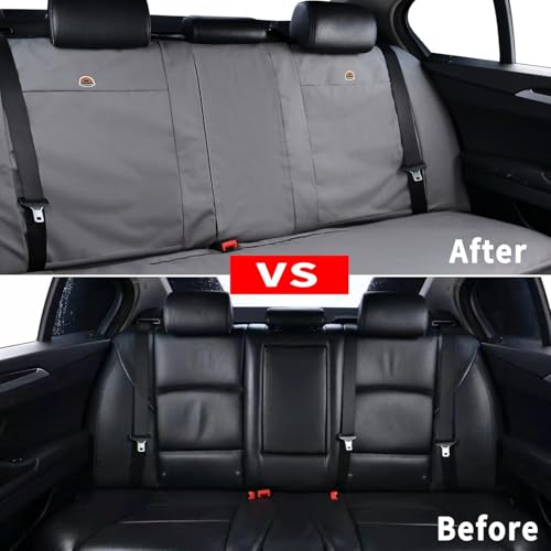 Image of Coverado Universal Car Back Seat Covers - Canvas Rear Seat Cushions for Kids, Dogs & Most Vehicles - Gray
