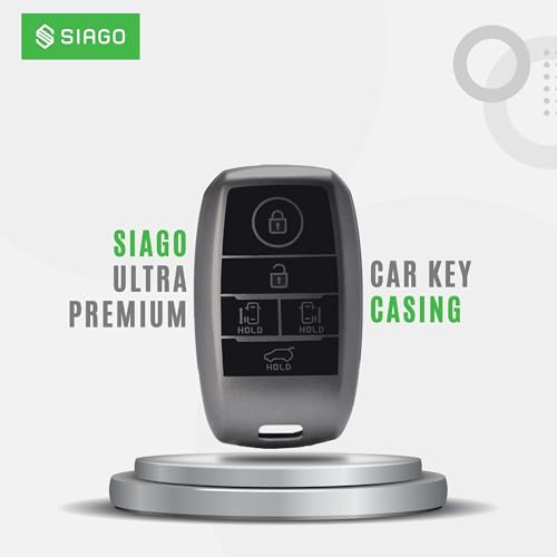 Image of SIAGO TPU Key Cover and Round Key Chain Compatible with KIA Carnival 5 Button Flip Key (Grey)