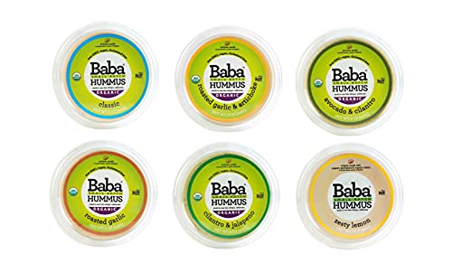 Baba Small Batch Organic Hummus (8 oz, 6 Pack) - Zero Preservatives, USDA Organic, Gluten Free, Vegan, Non-GMO, Cholesterol Free (All 6 Baba Flavors)