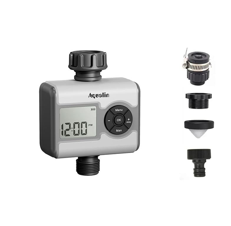 Image of Single Zone LCD Ball Valve Water Timer for Garden | 3 Independent Watering Programs | Works at Zero Pressure | Universal Tap Adapter Included | Rain Sensor Port