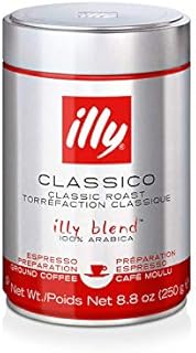 Illy Classico Espresso Ground Coffee, Medium Roast, Classic Roast with Notes of Chocolate & Caramel, 100% Arabica Coffee, All-Natural, No Preservatives, 8.8 Ounce