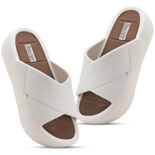 Image of DOCTOR HEALTH SUPER SOFT Women's Orthopedic Cross Strap Slides | Ultra Soft Cushioned Lightweight Slip-On Slippers | Anti-Skid Comfortable Platform Sandals for Everyday Wear