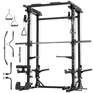 MAJOR FITNESS Drone3 Smith Machine, 2500lbs All-in-One Home Gym Power Rack with Dual Pulley System for Cable Crossover, Pull-Up Bars