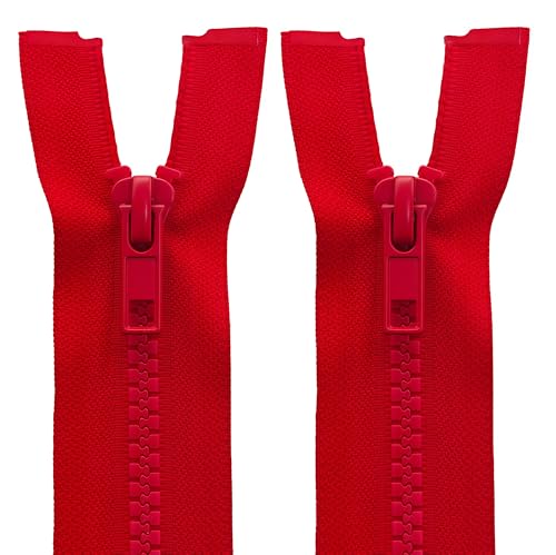 Image of MebuZip 2PCS #5 24 Inch Separating Jacket Zippers Resin Zipper Molded Plastic Zippers Bulk for Sewing Coat Jackets Clothes (24 inch Red)