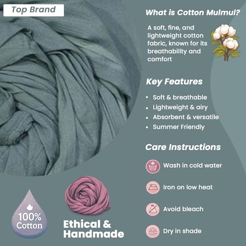 Image of 100% Pure Cotton Mulmul Fabric Material | Reusable Ultra Fine Mulmul Fabric | Lightweight Soft Smooth Piece Linning, Stole, Dupatta, Cushion Pillow Cover (Agate Green, 3.5 Meters)