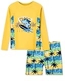 Ghteas Boys Rash Guard Set Two Piece Quick Dry Long Sleeve Swim Shirt and Coconut Tree Patterned Swim Trunks...