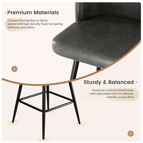 Image of Swivel Bar Stools Set of 5, 26 inch Counter Height Bar Stools with High Back and Metal Legs, Faux Leather Bar Chairs, Modern Barstools for Kitchen Island, Dark Grey
