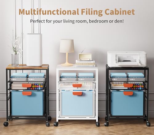 Marbrasse Soporte para Impresora con Almacenamiento,Carrito Grande con Ruedas,Mueble Organizador para Archivador con Cajones,Carrito para Impresora 3D,Teléfono Móvil,Oficina en Casa(Marrón Rústico) - imagen 8