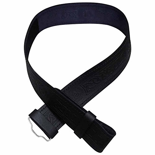 Scottish Highland Black Leather Kilt Belt without Buckle in Celtic Twist Embossed Design2