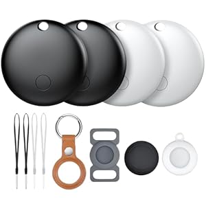 Air Tags-4 Pack, Pet Trackers, Item Locator Tags Works with Apple Find My | iOS Only | 4 Different Cases | Replaceable Battery | Water-Resistant | Item Finder for Key, Luggage, Backpack, Pet, Bike