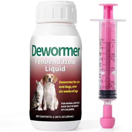 Dewormer Liquid for Dogs & Cats – Fenbendazole for All Wormers, Tapeworms, Roundworms & Hookworms – Broad Spectrum, Safe for 6 Weeks and Older