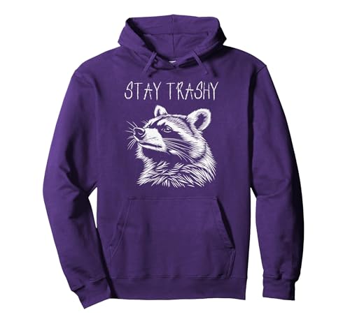 Funny Street Cat Vintage I Love Trash Raccoon Pullover Hoodie, Adult Unisex, Purple, XX-Large
