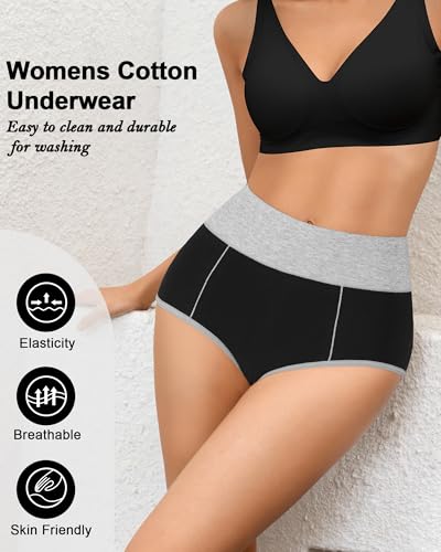Image of High Waisted Cotton Underwear for Women Postpartum Stretch Breathable Panties Ladies Full Coverage Briefs 5 Pack