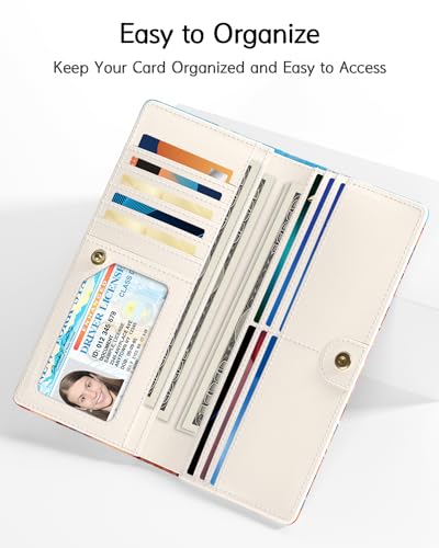 Image of Nipichsha Womens Wallet, RFID Slim Wallets for Women, Thin Ladies Credit Card Holder Purse, Cute Leather Bifold Clutch Billfold with 11 Card Slots & ID Window, Beach Skull