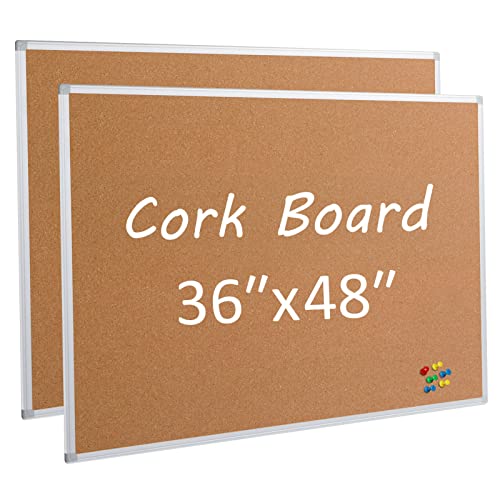 Board2by-2-Pack-Cork-Board-Bulletin-Board-36-x-48-Silver-Aluminium-Framed-4x3-Corkboard-Office-Board-for-Wall-Cork-Large-Wall-Mounted-Notice-Pin-Board Board2by 2 Pack Cork Board Bulletin Board 36 x 48, Silver Aluminium Framed 4x3 Corkboard, Office Board for Wall Cork, Large Wall Mounted Notice Pin Board - Image 1