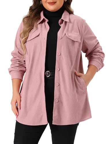 Agnes Orinda Plus Size Women's Corduroy Shirts Long Sleeve Button Down with Pocket Long Shackets Jacket2