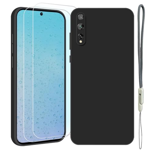 YonderYM Custodia Compatibile con Huawei P Smart S (2020)/Y8P Cover Custodia Slim in Silicone Liquidocon 2 Pellicola Vetro Temperato Sottile Morbida Antiurto Case Nero intenso