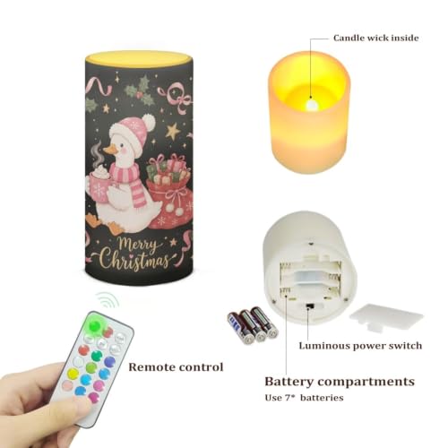 Image of Poceacles Christmas Home Decor Flameless Candle Electric LED Lights with Timer Remote Color Lights, Merry Christmas Print Tealight for Outdoor Indoor, Porch Goose Print