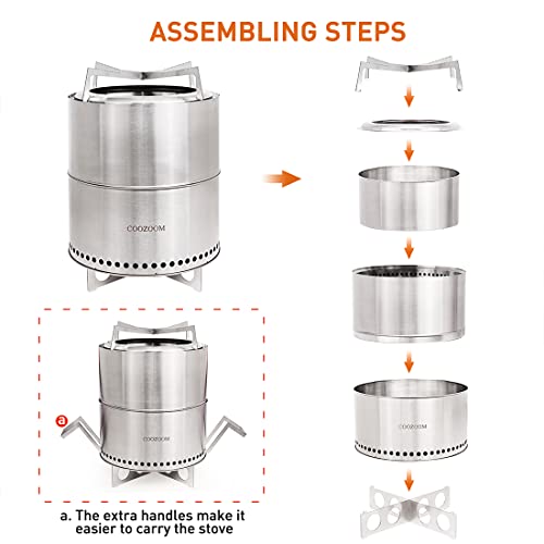 Coozoom 15 Inch Large Smokeless Fire Pit With Stand Portable Stainless Steel Bonfire Pit Outdoor Wood Burning Firepit For Outside Patio Camping With Carry Bag #TOP2