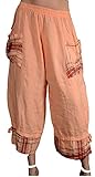  Italy Donna Damen Patchwork Weite Leinenhose Capri Bermudas Lagenlook Sommer Leinen Hose Haremshose Harem Shorts Pumphose 40 42 44 46 M L XL Aprikot Rosa Strand Urlaub (46)