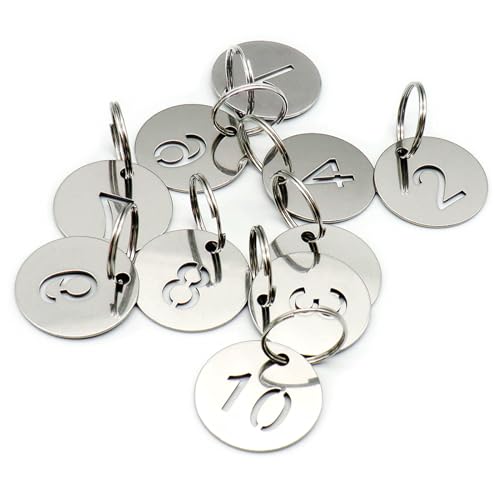 Stainless Steel 1-10 Numbered Key Tags with Labels - Coat
