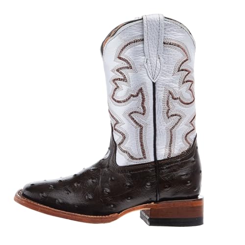 Brown Ostrich Print Square Toe Boots2