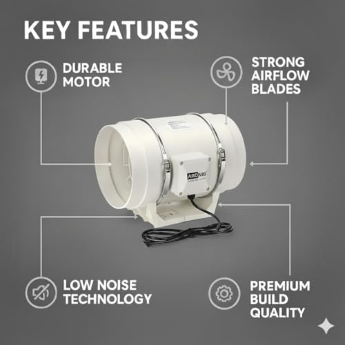 Image of Inline Fan 8 Inch /200mm | Silent Mix Flow Fan | Inline Duct Fan | Inline Exhaust Fab /Circular Inline Fan /Air Circulation System |130W Copper Motor | Airflow 900m3 /h | 2 Speed | White
