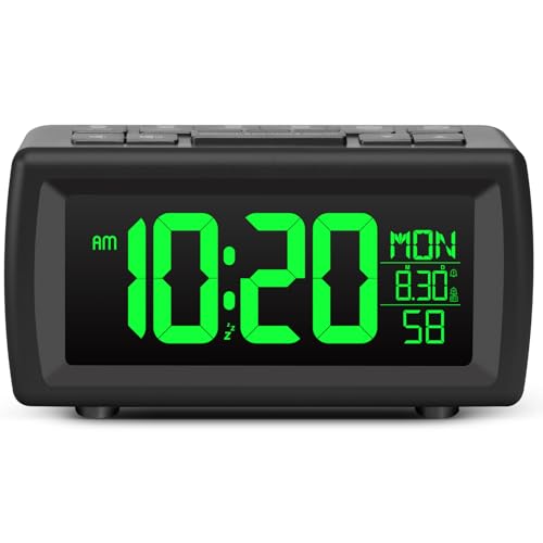 Alarm clock bedside Digital clocks radio alarm for Bedrooms with Power cord Large Big Numbers desk clock with Brightness Dimmer 7 Font colors Dual Alarm(Buzzer/FM Radio)with Sleep Timer Snooze Black