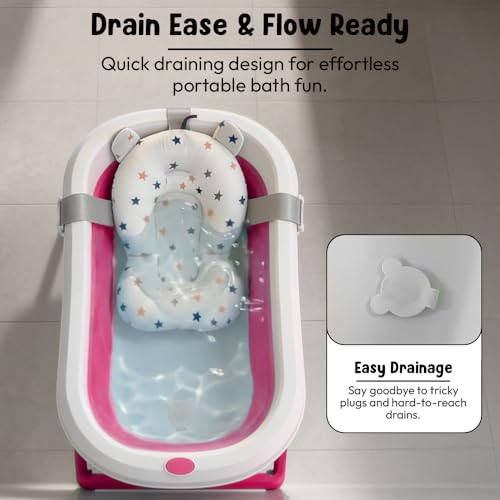 Image of StarAndDaisy Bath Tub for Baby 0-5 Years /Foldable Bath tub for Kids with Cushion, Space Saving Design, Newborn Baby Folding Bathing Tub Girls & Boys, Easy to Store- Pink