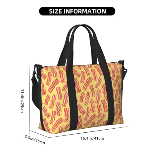 Carry On Duffle Bags Overnight Weekender Bags for Women, Cute Bacon Print Yellow Personal Item Travel Bag, Travel Essentials Sport Gym Bag for Men Women2
