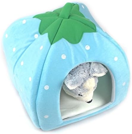 Miniatura 3 de Vedem Cama portátil de vellón de fresa para mascotas, para perros, gatos, conejos, hámsters, cobayas (S, azul)