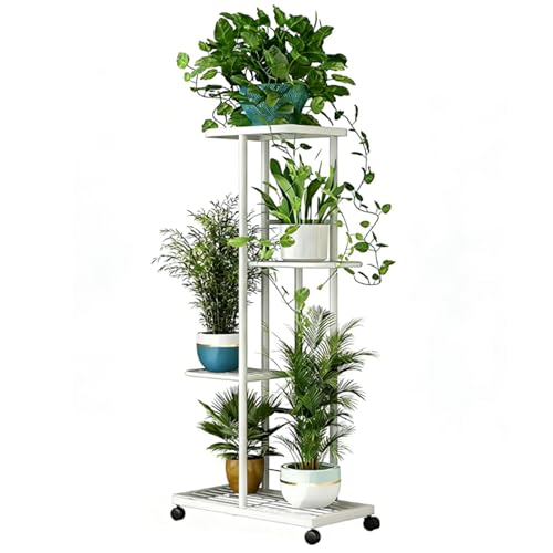 サムコス フラワースタンド 花台 室内 屋外 金属花棚 4段プランタースタンド 多肉 園芸 観葉植物ラック 鉄製 植木鉢台 リビング 玄関 寝室 庭 ガーデン ベランダ 省スペース 組立簡単 移動可能 盆栽棚(ホワイト)