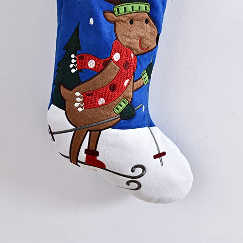 Xwtex Dark Blue Christmas Stocking, Lovely Reindeer Snow Embroidered And Cuff With Seven Cute Plush Balls, Xmas Party Ornaments Gifts For Kids Family #TOP5