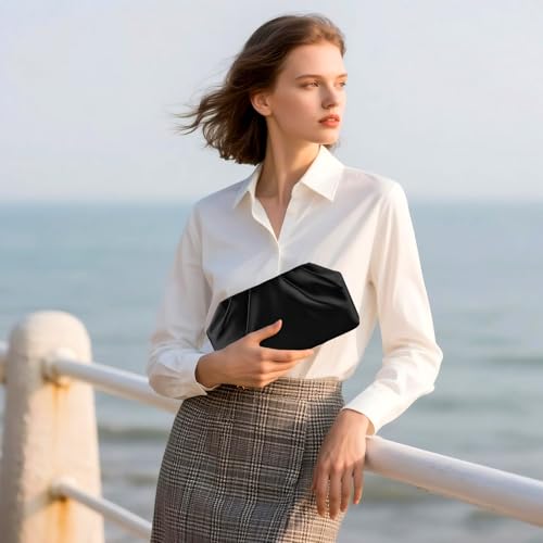 Image of ERKOON Clutch Purse for Women Elegant Pleated Evening Bag Crossbody Shoulder Handbag Envelope Bag with 2 Detachable Chain