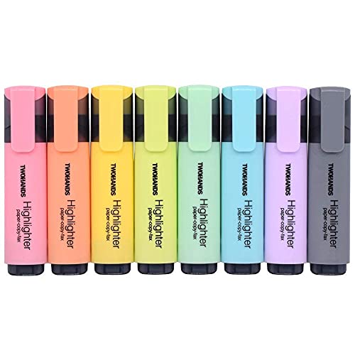 TWOHANDS Highlighters,8 Pastel Colors,Chisel Tip Marker Pen,for Adults & Kids,School Supplies,with Large Ink Reservoir for Extra Long Marking Performance 20208