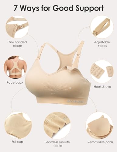 Image of HOFISH Support Nursing Bras for Breastfeeding Medium Impact Maternity & Nursing Sports Bra Seamless Racerback Pregnancy Bra